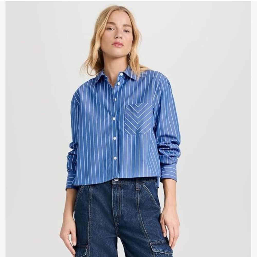 Rag & Bone Blue and White Striped Button-Up Crop Shirt size S